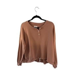 AMERICAN EAGLE Clay Brown Button up Sweatshirt Drawstring Waist Womens Sz XS